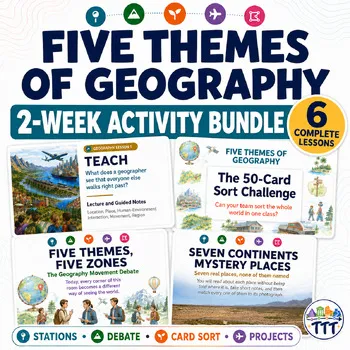Five Themes of Geography Activities Bundle: Stations, Debate, Card Sort, Notes product cover