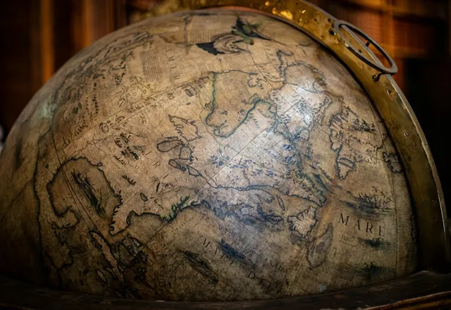 A close view of an antique globe